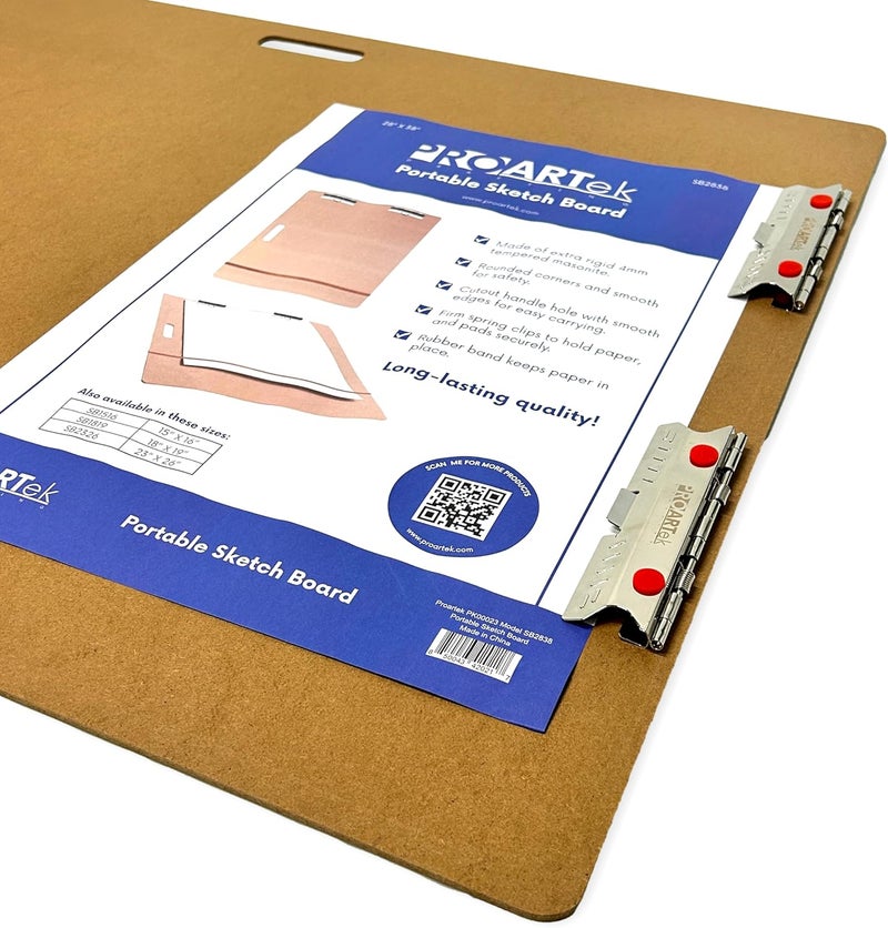 Proartek PK00023 Model SB2838 SB Series 28" x 38" Artist Sketch Board, Brown; 4mm Tempered Masonite; Cutout Handle; Steadfast Spring Clips; for Students and Professional Artists - Image 4